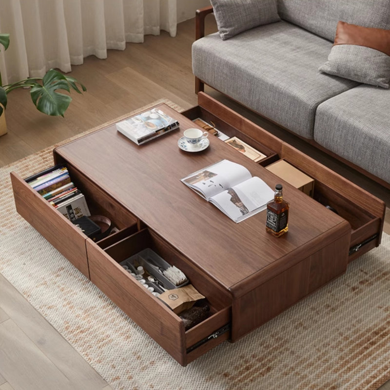 Modern rectangular solid wood coffee table, 13.8" H x 47.2" L x 23.6" W
