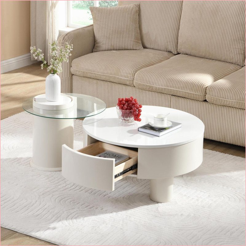 Ensemble de 2 tables basses gigognes en plastique blanc avec rangement - petit 27,56 po petit 19,69 po, Blanc