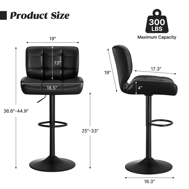 Adjustable Height Counter Stool with Metal Frame, Black
