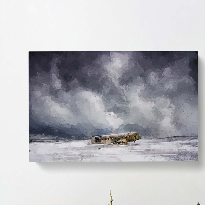 Solheimasandur Plane Wreck In Abstract - Wrapped Canvas Painting, 40cm H x 60cm W x 3cm D