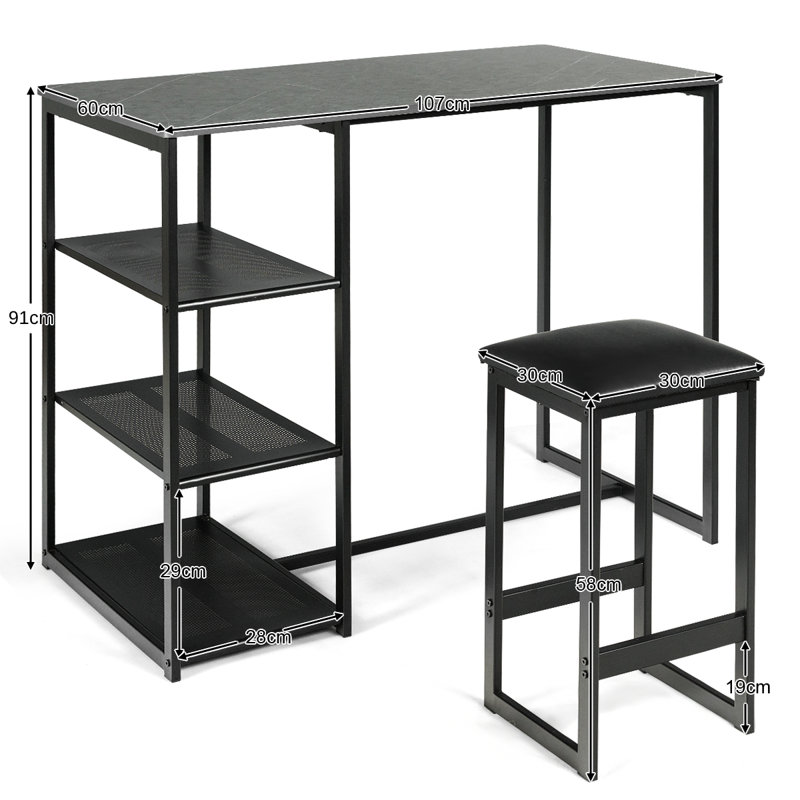 Heinrike Dining Set, Black, Black, Black