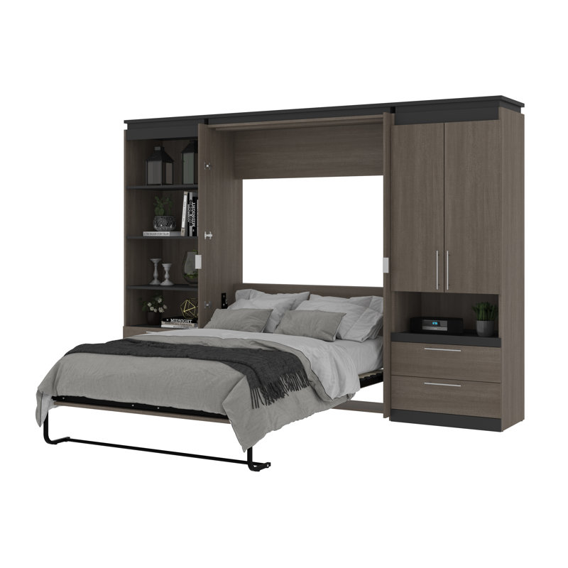 Camalla Storage Murphy Bed with Drawers, Bark Gray
