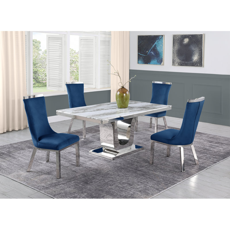 Ensemble repas pour 4 personnes Cayley, Bleu marine, 5 morceaux