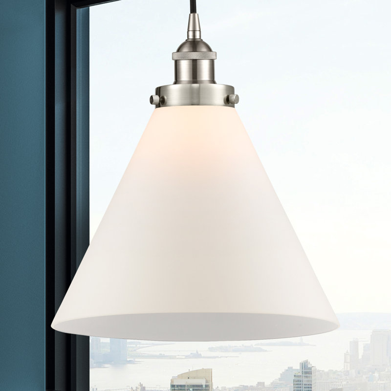 Mini-luminaire suspendu 1 lumière Cone, Blanc mat, Nickel satiné brossé