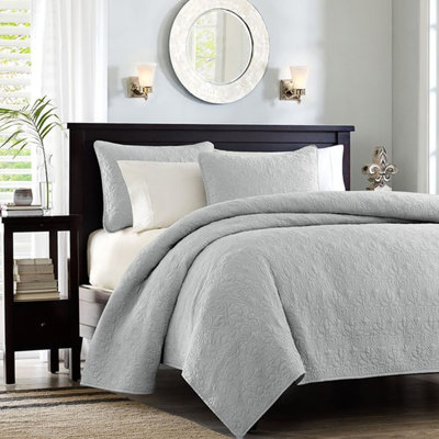 Courtepointe réversible grise pour lit très grand / très grand lit - rembourrage 100% microfibre de coton chaud pré-lavé de style maison de campagne, l'attrait visuel rehausse l'apparence de la chambre à coucher