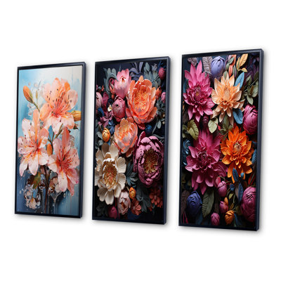 «Rhododendron Pink Collage», 3 pièces sur toile