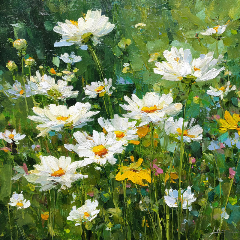 Art mural sur toile sauvage "Wild Daisies in Sunlight", H 40 po x l 40 po