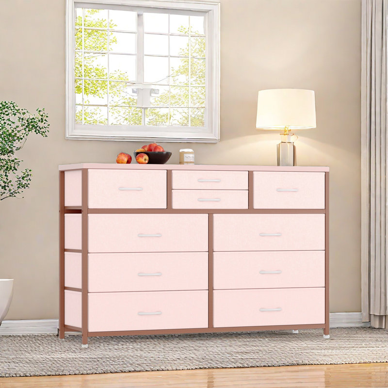 10 Drawers Dresser, Fabric Storage Drawers For Closets, Pink