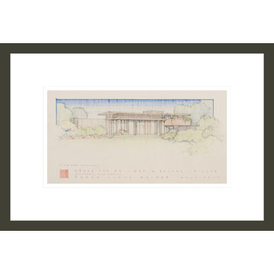 Bachman-Wilson House (Perspective view from Southeast). Original location - Milltown NJ. Moved to Bentonville AR by Frank Lloyd Wright - Framed Giclee Print