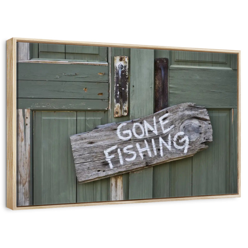 Panneau de pêche rustique, 19 po x 13 po, Cadre flottant en bois naturel