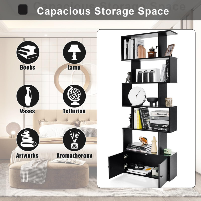 Berwaldt 183 cm H x 70 cm W Geometric Bookcase, Black