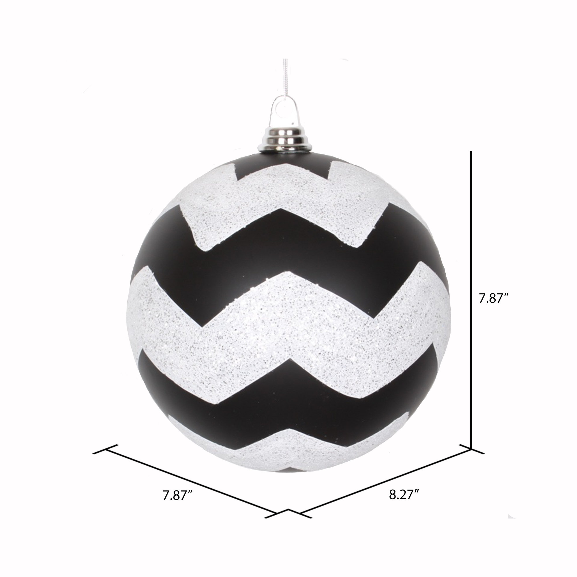 Chevron Shatterproof Christmas Ball Ornament, 7.87" H x 7.87" W x 8.27" D, Black / White