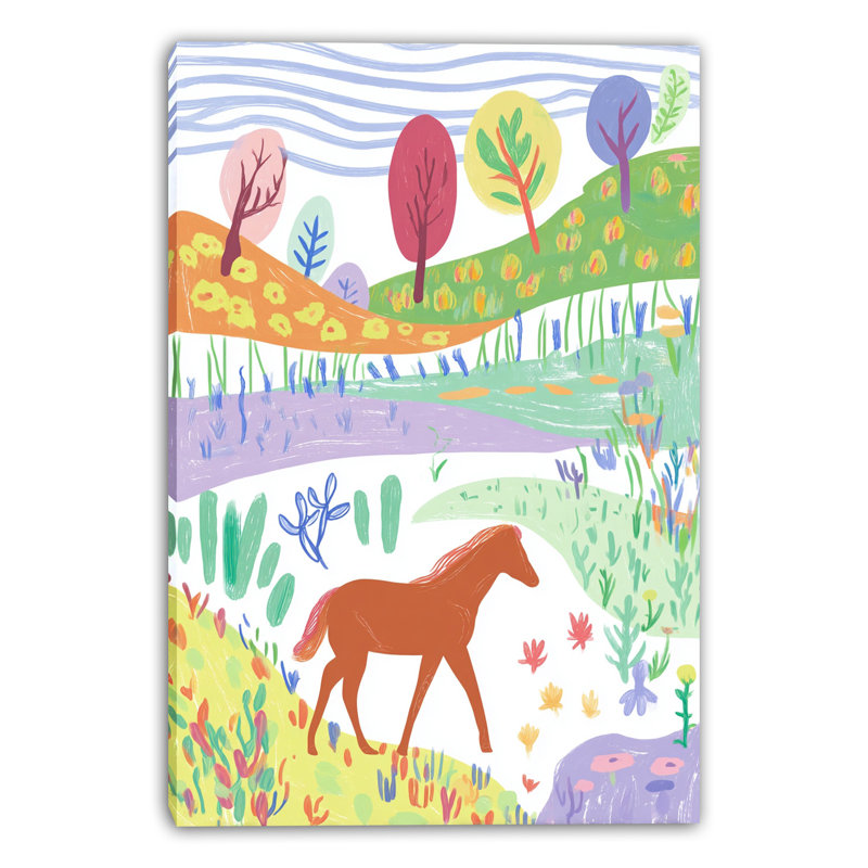 «Autumn Field Horse Walk», art mural sur toile tendue, H 48 po x l 32 po x P 1,5 po