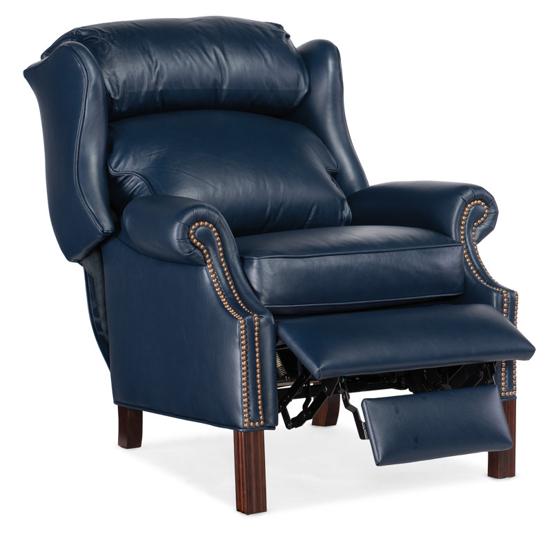 Chippendale Recliner, Central Park Blue Genuine Leather
