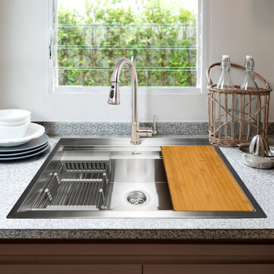 Topmount 30"" L x 22"" W Drop-In Kitchen Sink with Faucet and Basket Strainer -  AKDY, KS0343