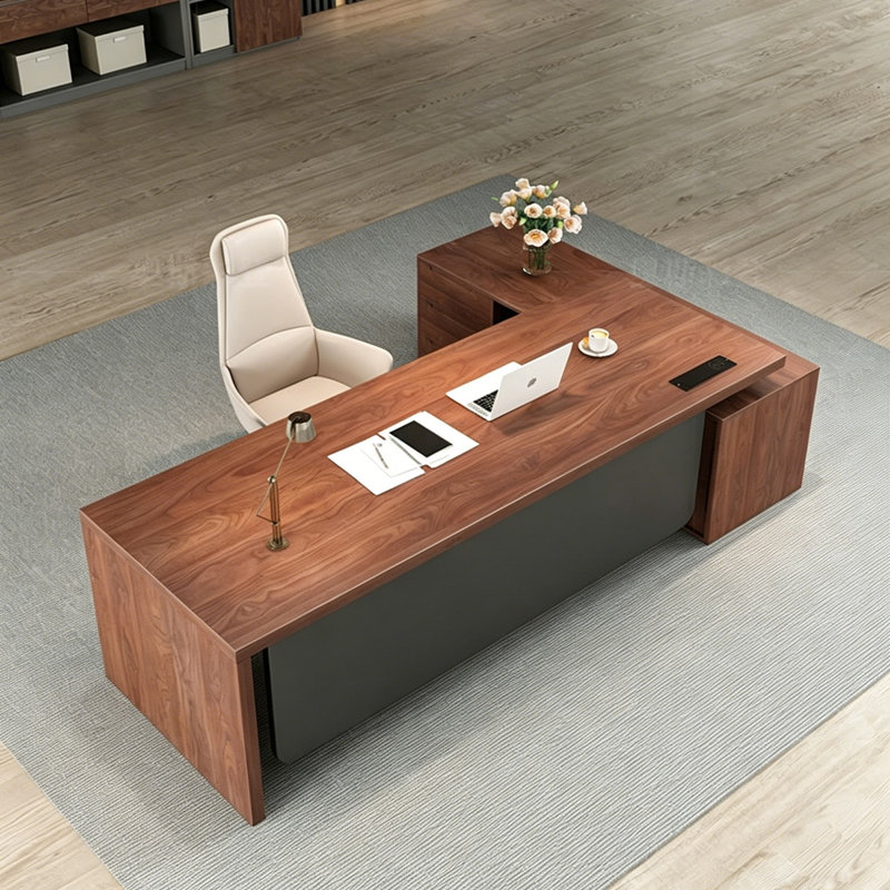 Bureau de direction moderne en L brun de 102,36 po, 29.53" H x 102.36" W x 59.06" D