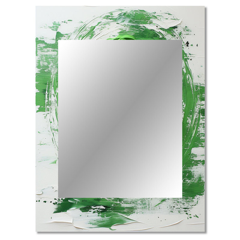 Collage en spirale abstraite verte et blanche I - miroir de collages abstraits, miroir mural vert unique, 40 po x 30 po