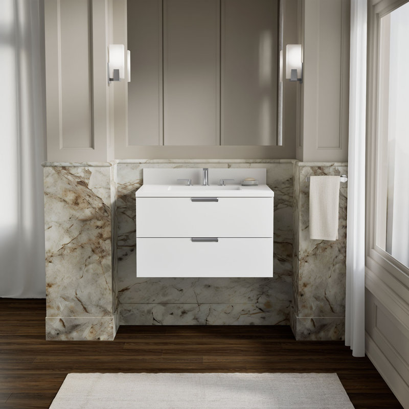 Maxstow 24 In. Wall-Hung Bathroom Vanity Cabinet With Sink And Quartz Top, White, 30"