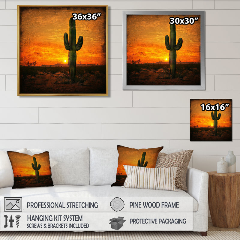 Décoration murale Marguery «Cactus in the Desert Glow I» - cactus, H 16 po x l 16 po, Reproduction encadrée d'une seule photo