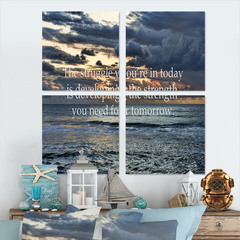 Océan et citation inspirante - ensemble de 4 reproductions d'art sur toile nautiques et côtières