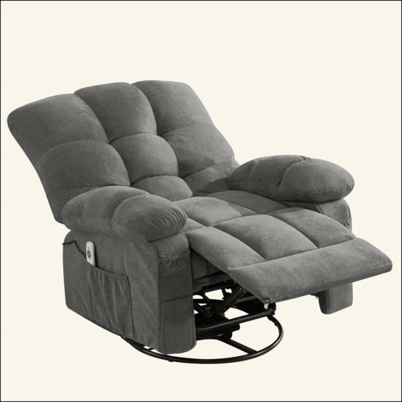 Oversized 360° Swivel Rocker Recliner, Heavy Duty 350LBS Massage Chair with Vibration Massage, Lumbar Heating, USB Charging and Side Pocket, Adjustable Recline Single Sofa for Living Room