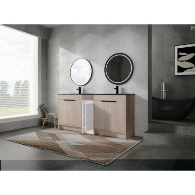 Meuble-lavabo autoportant de 72 po avec lavabo en céramique et armoires de rangement, porte à fermeture en douceur, armoire combinée 02430 * 2 + 0312, ensemble KD