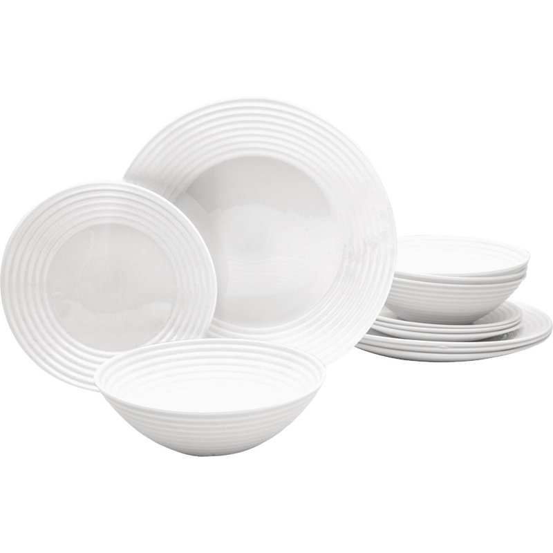 Service de table 12 pièces en verre trempé opale, vaisselle en verre blanc résistant aux ébréchures, lave-vaisselle, micro-ondes et congélateur, service pour 4