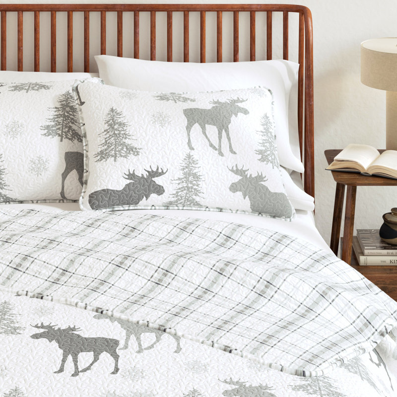 Ensemble de courtepointe réversible avec taies décoratives Moose, Gris, Courtepointe double / grand + 2 taies décoratives