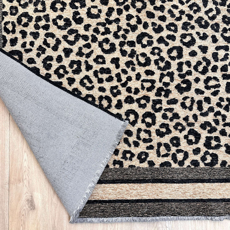 Tapis en coton lavable noir Alfa Ailsa Leopard, Rectangle 4 pi 1 po x 5 pi 9 po