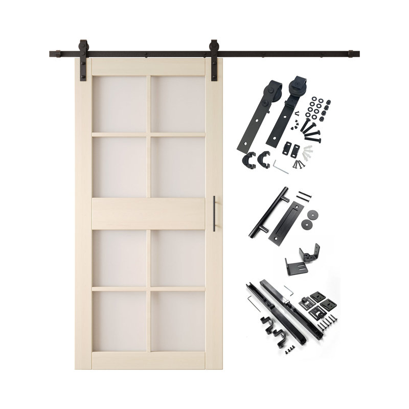 Porte de grange en verre non assemblé et fini de 42 po x 84 po avec ensemble de quincaillerie 42 po x 84 po Homacer Tinsmith de Homacer, utilisation intérieure seulement