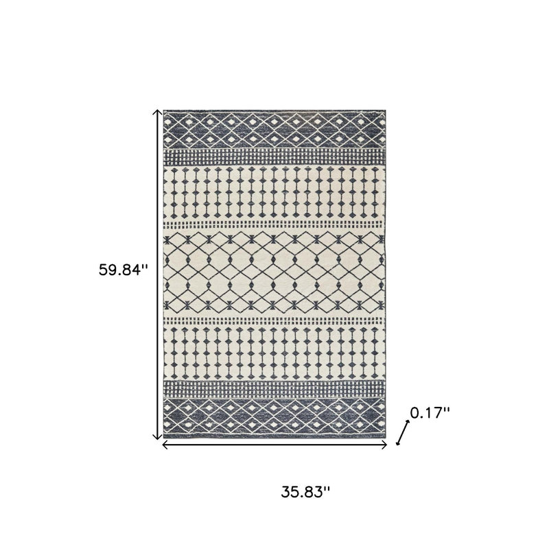Tapis gris délavé tissé à plat à motif géométrique gris foncé et blanc 3 pi x 5 pi