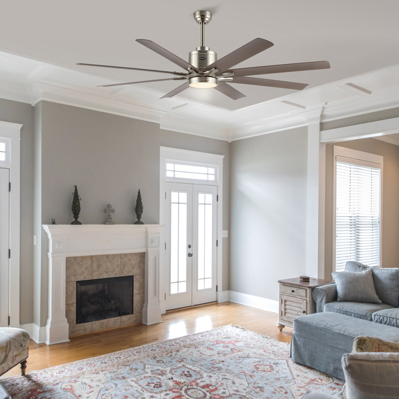 66'' Ceiling Fan with LED Lights, Nickel with Gray Wood Blades