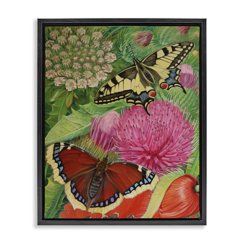 Cadre flottant Insectes et jardin en fleurs, design par Violeta Vollmer, H 21 po x l 17 po, Cadre flottant noir de jais