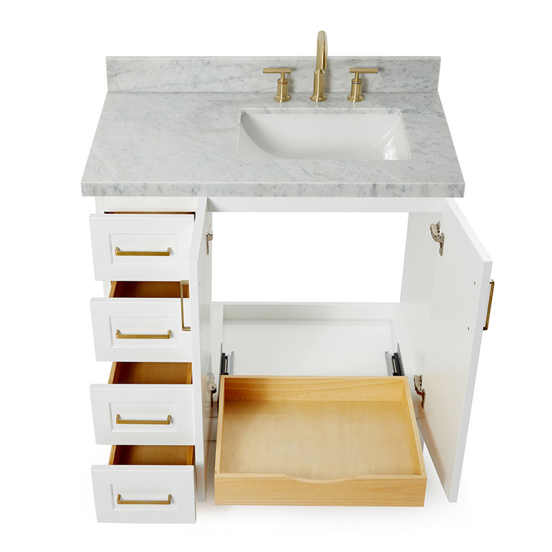 ARIEL TAYLOR 37 IN LEFT OFFSET RECTANGLE SINK VANITY, White, Rectangle, Right 