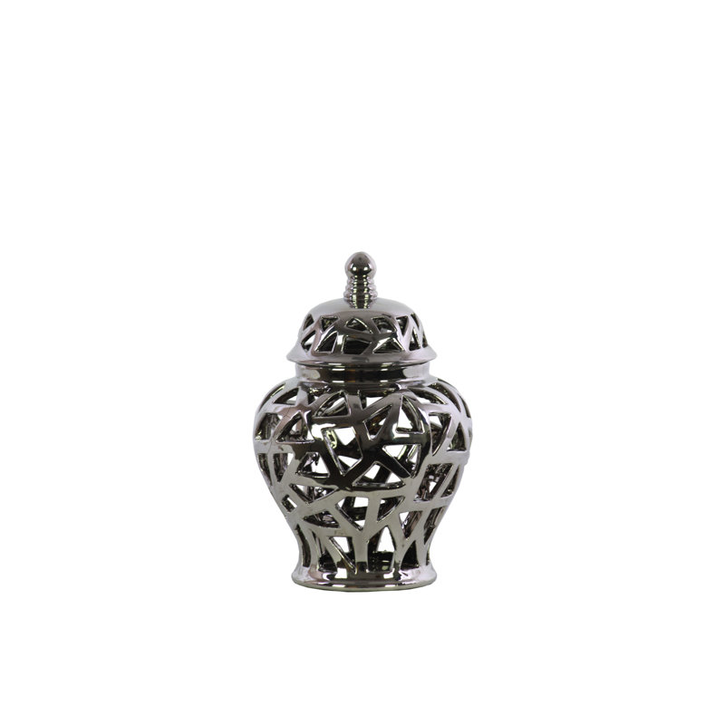 Frakston Ceramic Decorative Urns & Jars, 9.5" H x 6" W x 6" D, Silver