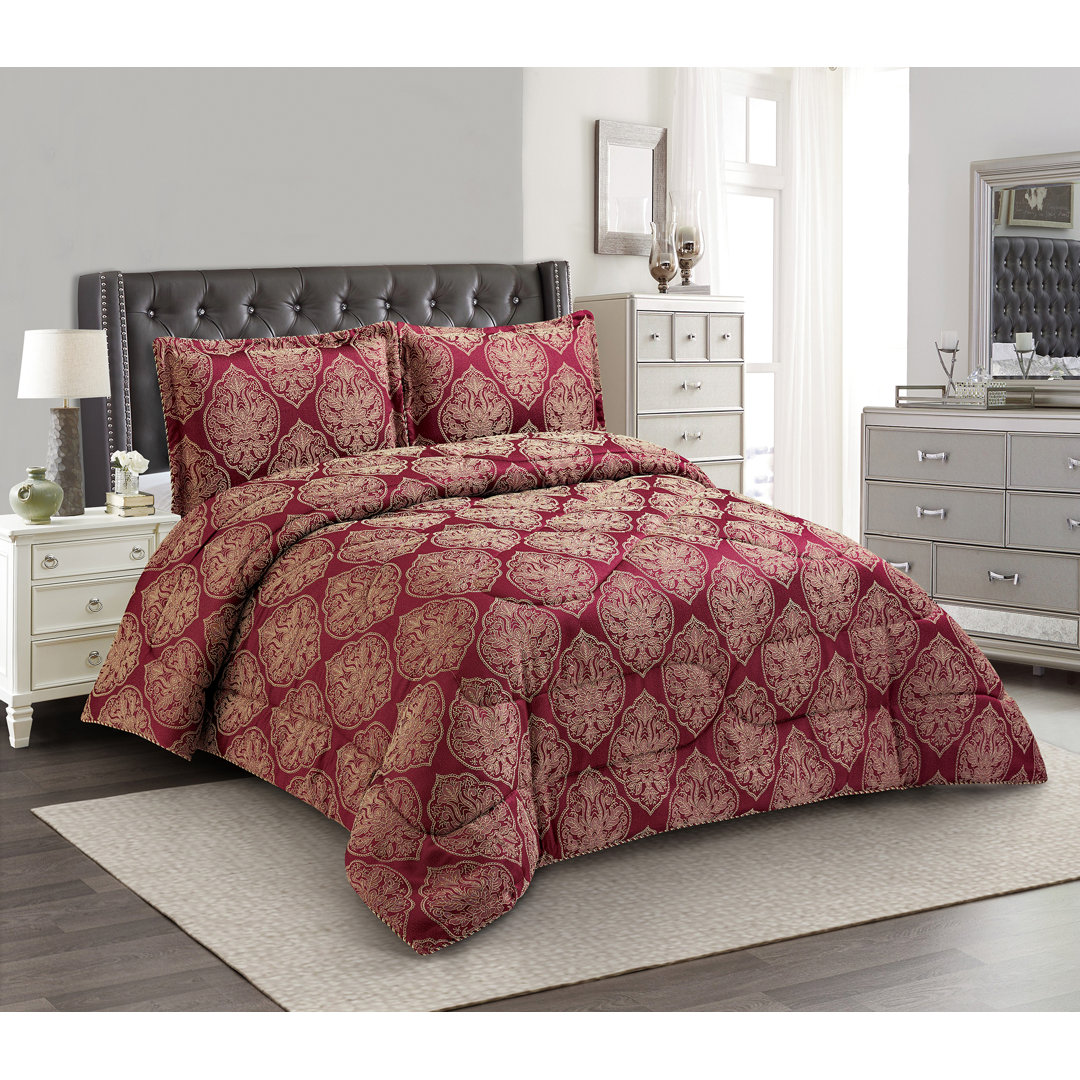 3 Piece Bridal Jacquard Bedspread Comforter Bed Throw with Matching Pillow Shams