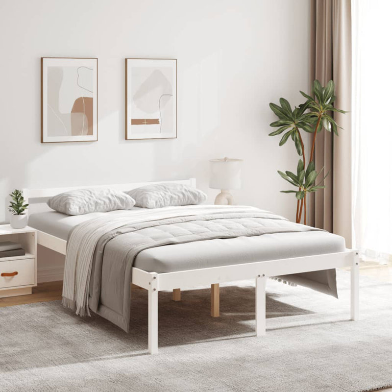 Bed Frame Solid Wood, White, 125.5 x 205.5 cm