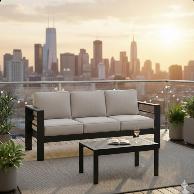 2 Pieces Outdoor Patio Set, Light Gray