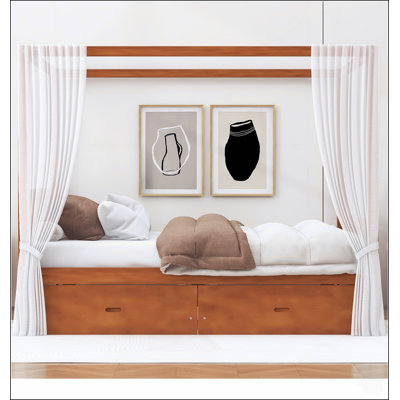 Lit à baldaquin en bois Queen Size avec tiroirs de rangement, durable et élégant pour les chambres modernes