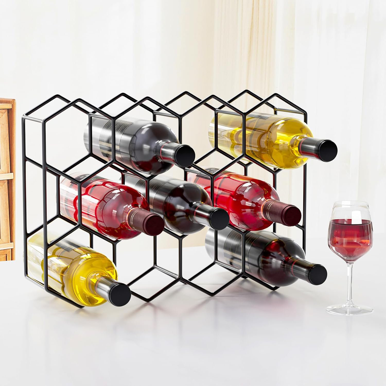 Ubuy Floor Standing Metal Wine Rack Glass Shelves Pengfei LED Wine