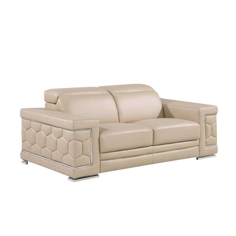 Causeuse en cuir véritable Charliee, Beige