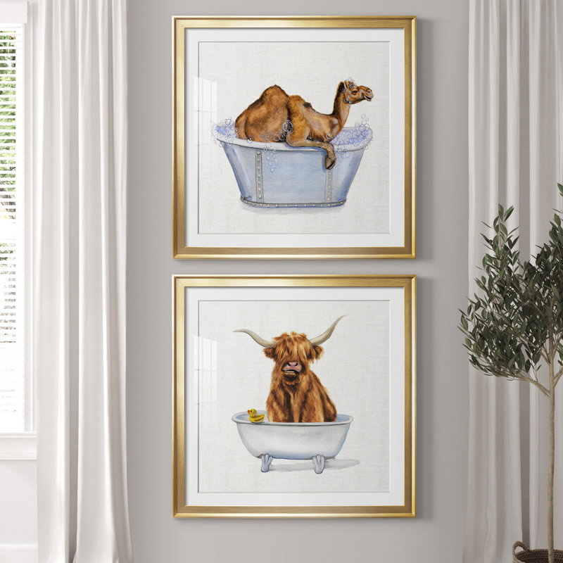 Bathing Beauty III - 2 pièces, reproduction d'art sur toile, H 26,5 po x l 53 po x P 1,5 po, Blanc, Papier encadré doré