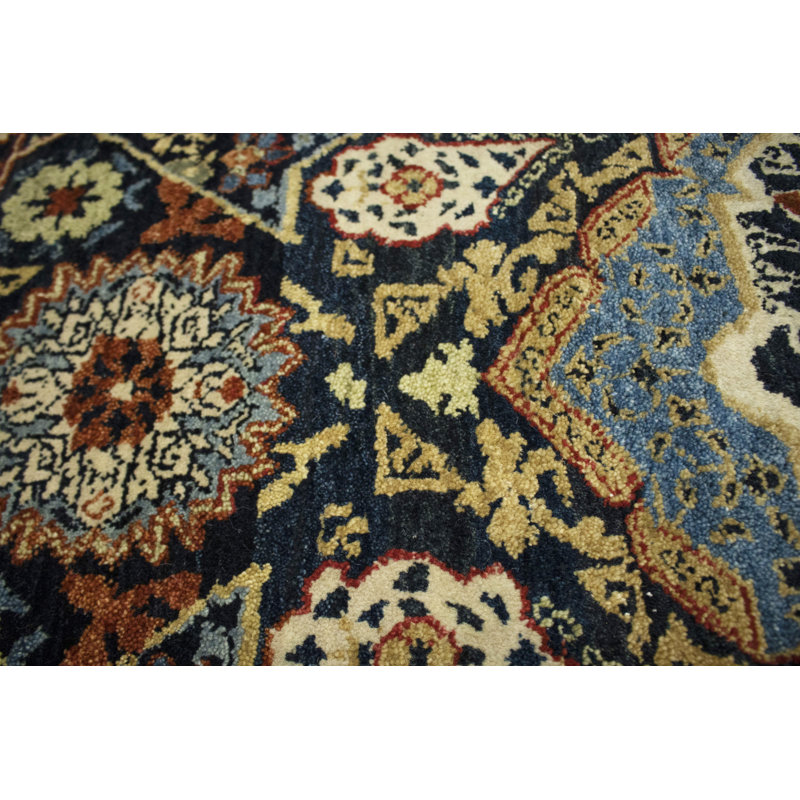 Tapis oriental oriental en laine bleu marine / brun fait à la main 5 pi 10 po x 8 pi 11 po