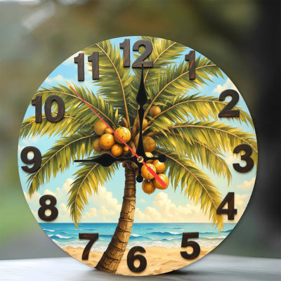 Beach Coconut Palm Tree Wall Clock