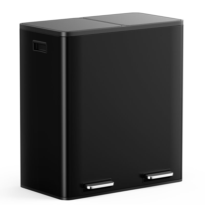 60L Compartment Bins Step On Multi-Compartment Rubbish & Recycling Bin - 60L, Matte Black