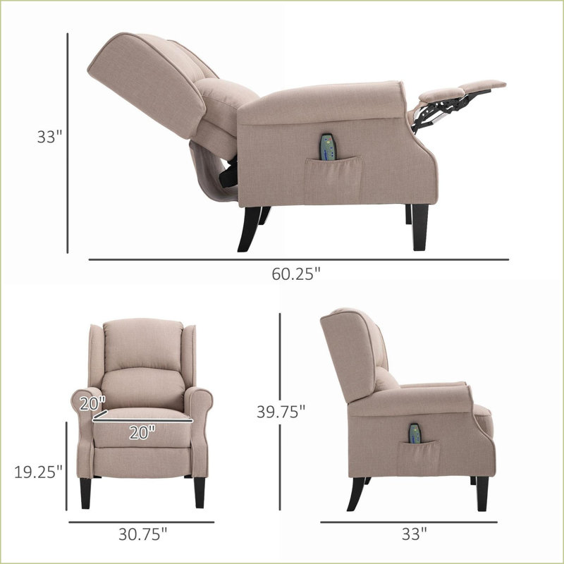 Fauteuils inclinables avec massage & amp; Fonction de chauffage, télécommande | Beige | Lin respirant, Lin beige