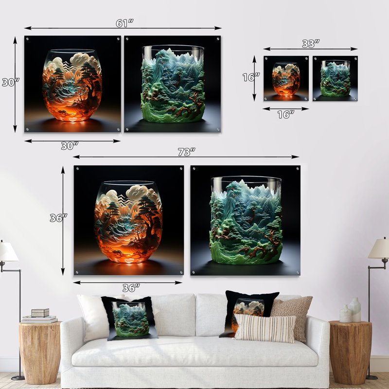 Ensemble de 2 verres muraux modernes en verre Modern Forest, H 16 po x l 33 po