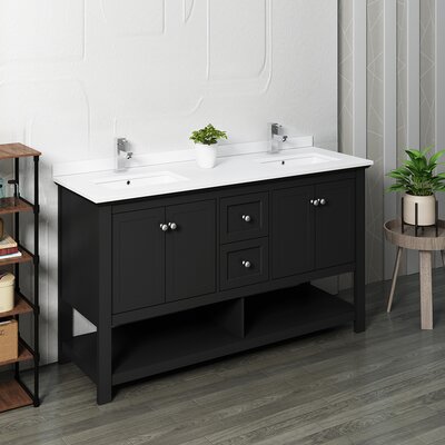 Manchester 60"" Free-Standing Double Sink Bathroom Vanity Set -  Fresca, FCB2360BL-D-CWH-U