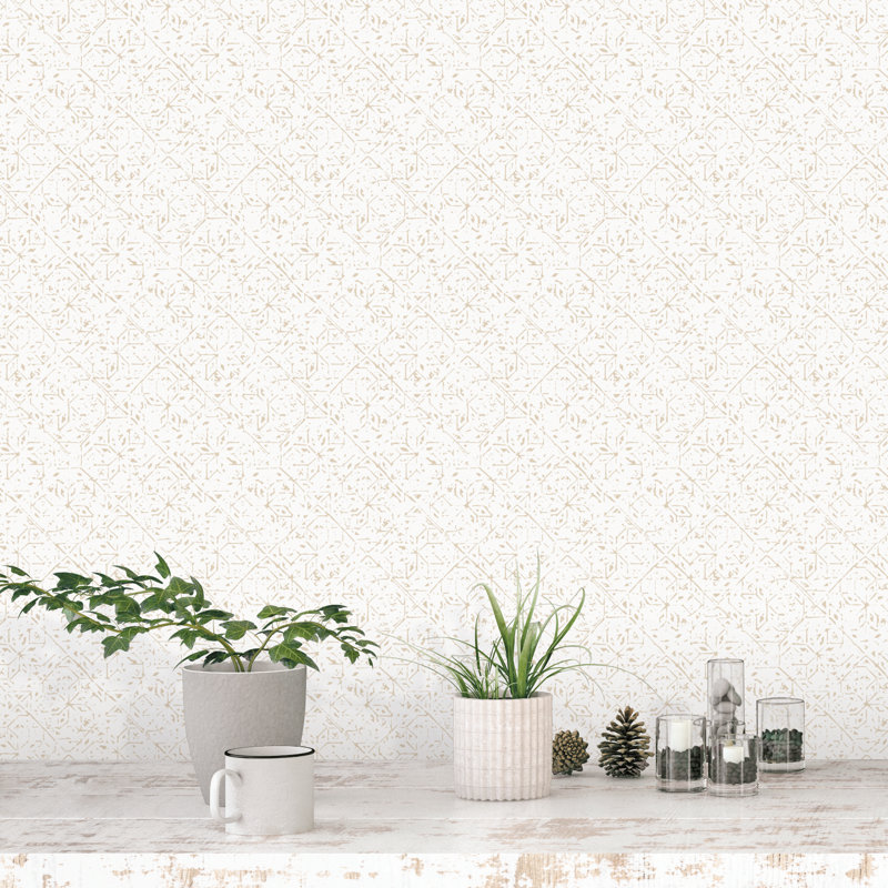 Bazaar Glitter/Shimmer Floral Tangier Tile 33' L x 21" W Wallpaper Roll, Neutral Taupe