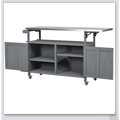 Foldable Stainless Steel Outdoor Kitchen Island with Lockable Wheels, Storage, and Towel Rack for Patio Use